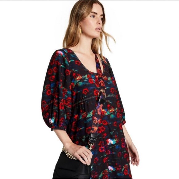 Rachel Comey Womens Dress 4 Midi Kodak Red Floral Print Volume Sleeve Target New - Picture 6 of 16